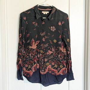 Boden 100% Silk Blouse - Green Blue Floral sz 6